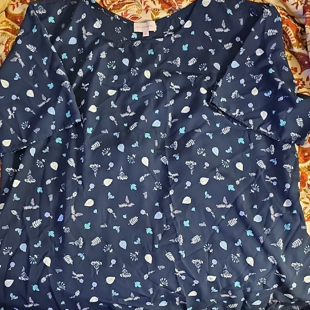 Molly & Isadora Charming Navy Blouse with Playful Print